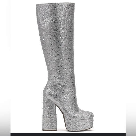 Jessica Simpson Sinalla Rhinestone Platform Retro Knee-High Boots size 6.5 - Picture 1 of 14